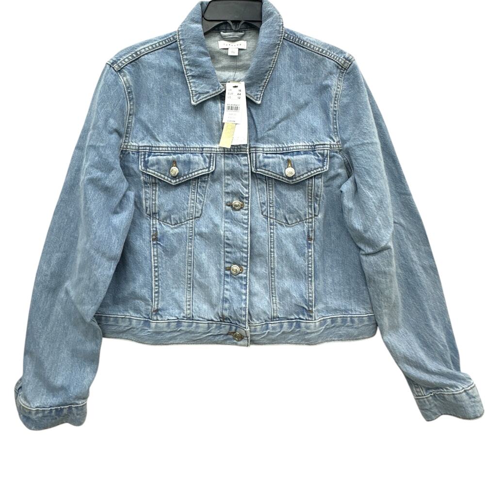 Topshop Denim Jacket Women's Size 12 Light Wash Blue NWT Trucker Classic Fit